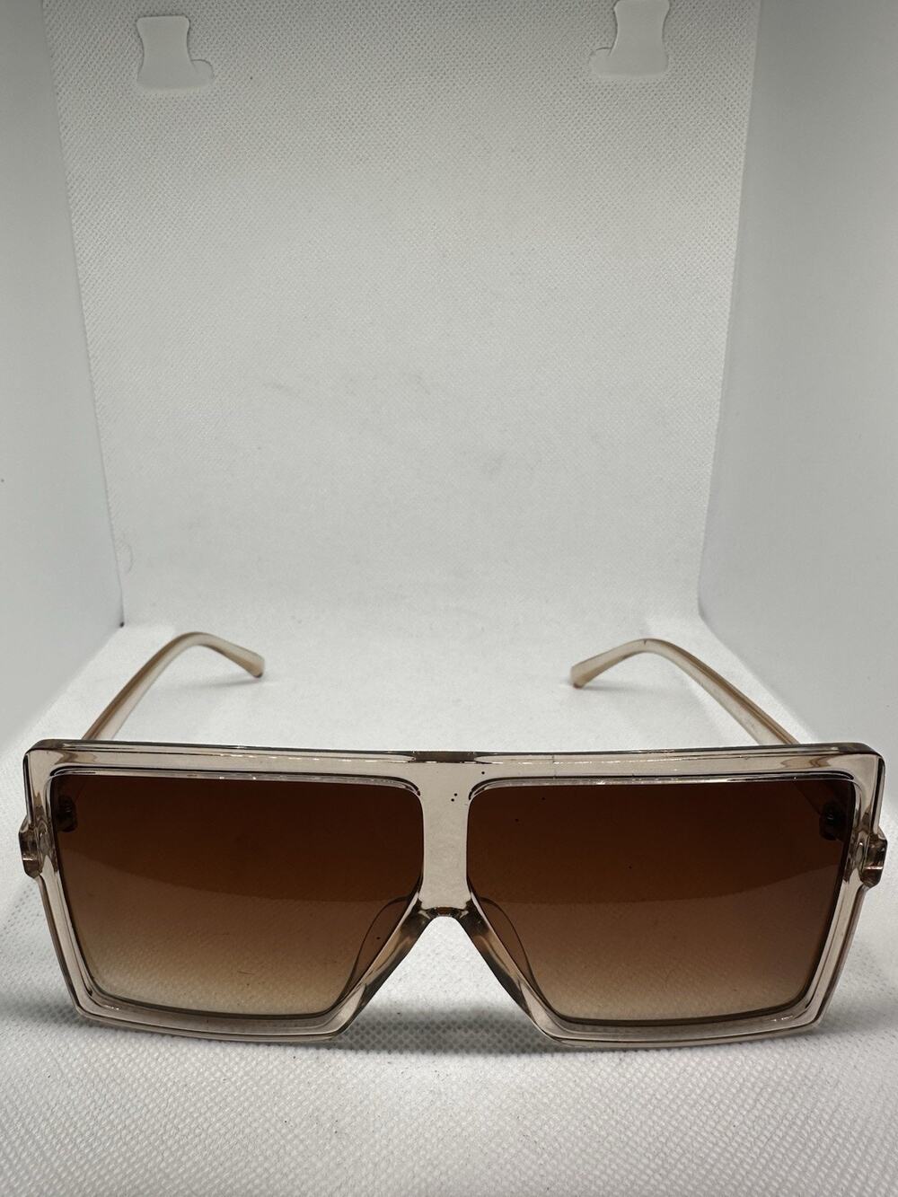 Womens Oversized Sunglasses Crystal Champagne Square Brown Fade Lens Beige Frame